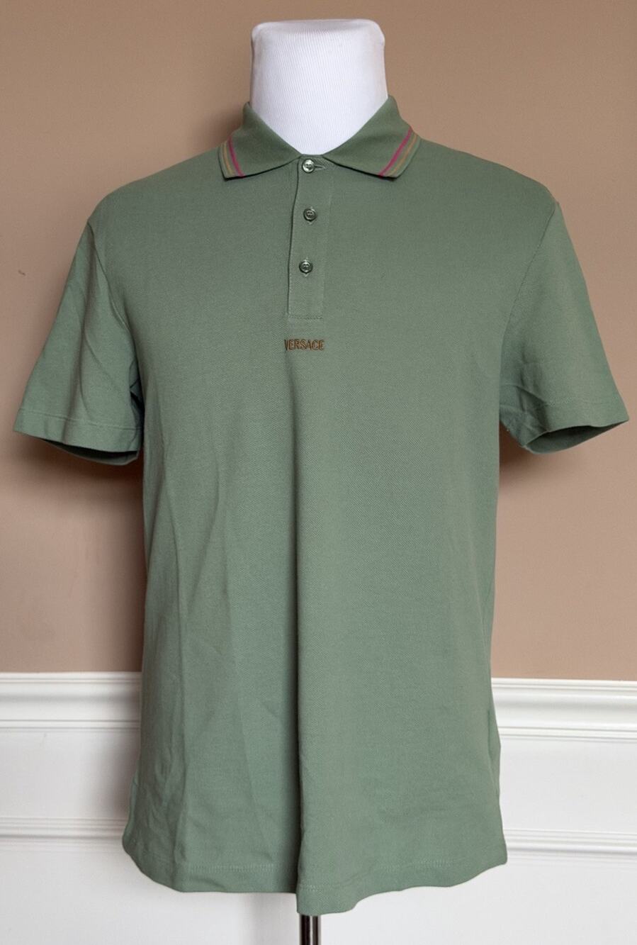 Versace Embroidered Pique Cotton Polo Shirt Green Men 4XL 1011851 NWT